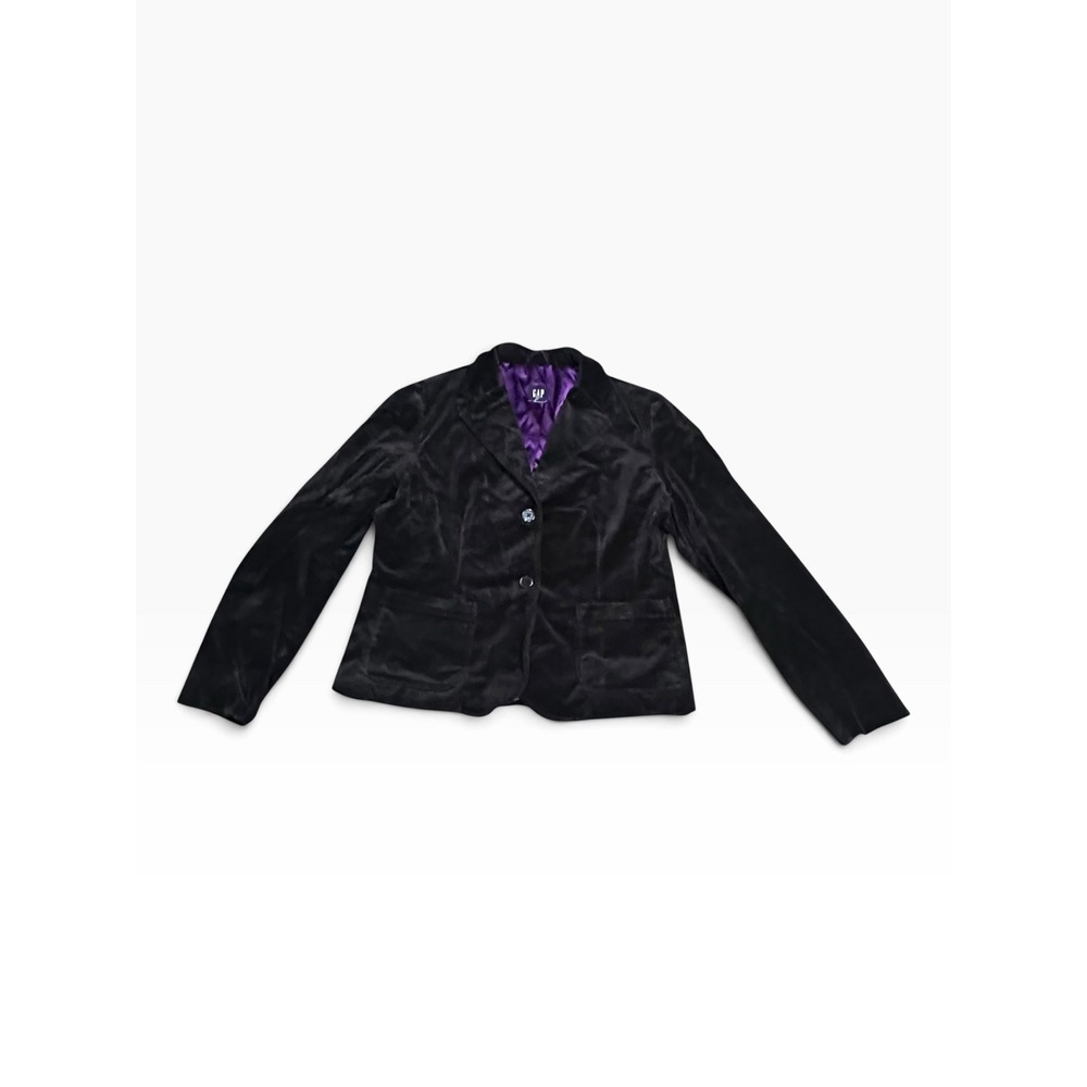 Vintage 90's Gap Velvet Blazer Womens L Black Purple Lining Two Button Jacket